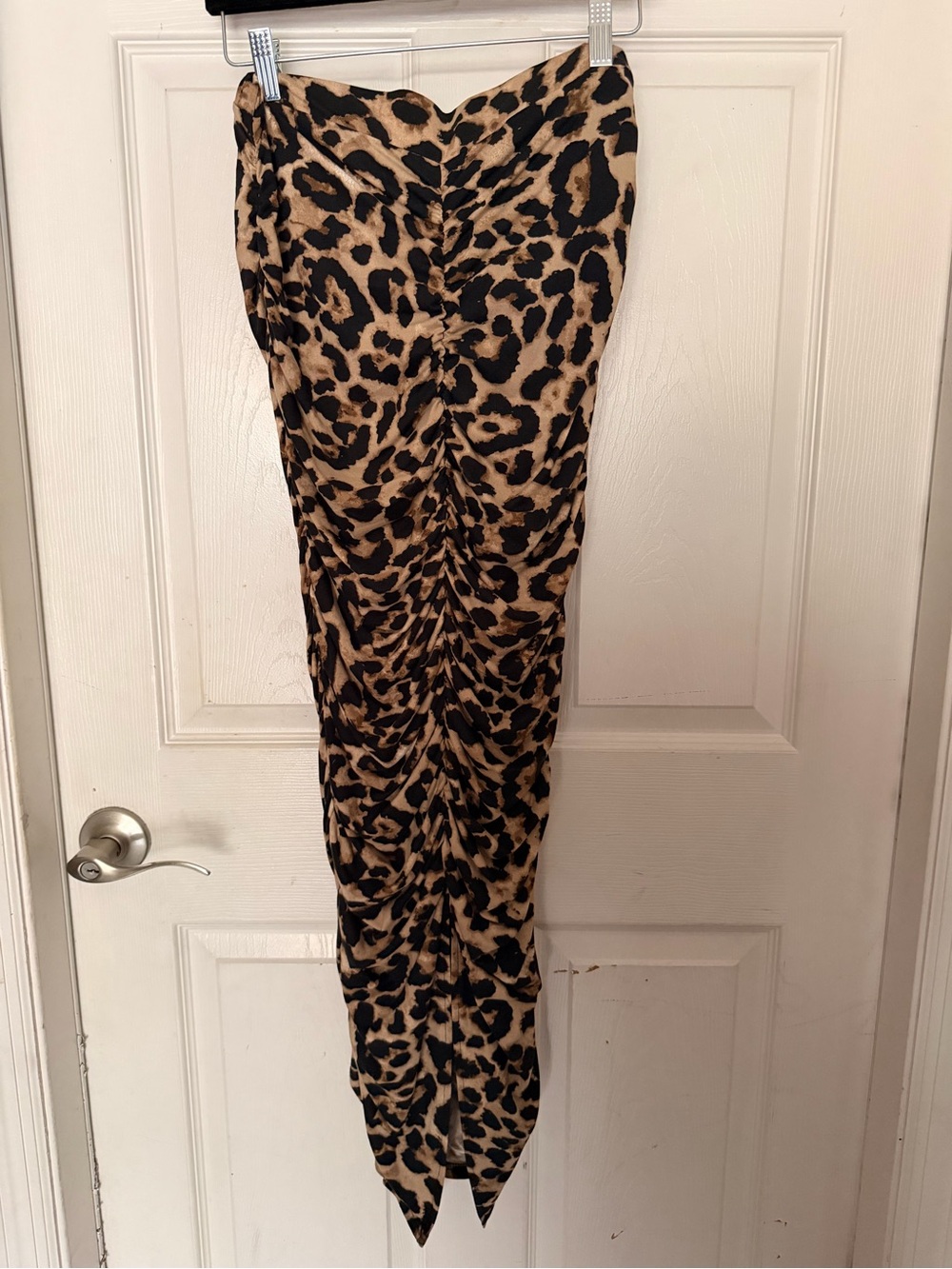 Leopard Print Ruched Midi Skirt - Tan & Black